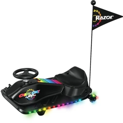 Image of Crazy Cart Shift Lightshow Drifting Go Kart for Kids by Razor, Multi Colour LED Lights, Power Core Hub Motor, Variable Speed Foot Pedal Accelerator, Rechargeable Battery, Top Control Switch