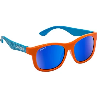 Image of Cressi Teddy Sunglasses Children&#039;s Polarized 100% UV Protection, Light Blue Waves/Orange/Mirrored Lens