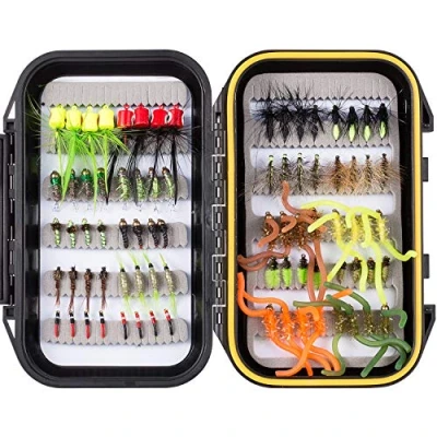 Image of Bassdash Fly Fishing Flies Kit Assortment with Box, 36/64/72/80/96pcs Dry/Wet Flies, Nymphs, Streamers