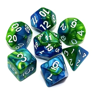 Image of Blue Mix Green DND Dice Set for Dungeon and Dragons D&amp;D Pathfinder Role Playing Game RPG Polyhedral with Bag
