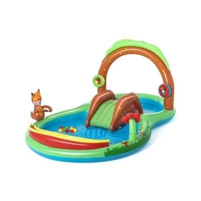 Image of Bestway 53093 Friendly Woods Center 2.95 1.99 m x 1.30 Forest Animals Water Play Centre with Paddling Pool 295 199 130 cm, Multi Coloured, One Size