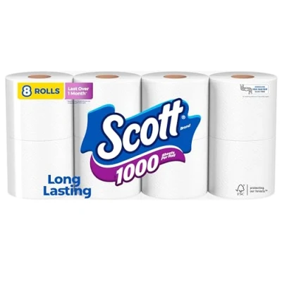 Image of Scott 1000 Sheets Per Roll, 8 Toilet Paper Rolls, Bath Tissue