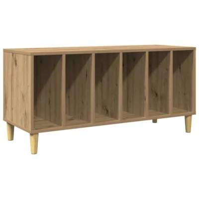 Image of vidaXL Record Cabinet Sideboard Storage Unit with Metal Legs Artisan Oak Engineered Wood Vinyl Stand 100x38x48 cm Modern Side