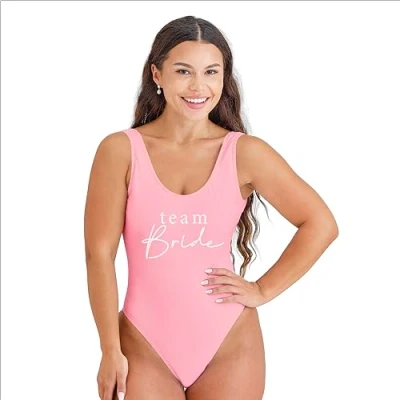 Image of Ginger Ray Women&#039;s Pink &#039;Team Bride&#039; Swimsuit Hen Party Swimming Costume Size: 12 14