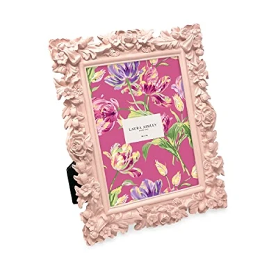 Image of Laura Ashley 5x7 Pink Floral Textured Hand Crafted Resin Picture Frame with Easel, for Tabletop &amp; Wall Display, Decorative Design Home D cor, Photo Gallery, Art More (5x7, Pink)