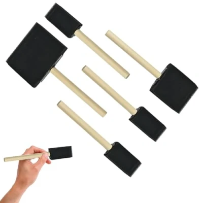 Image of 5 Pcs Foam Brush, Sponge Paint Painting Decorating Varnish Staining Wooden Handles Mixed Set for Applying Dye, Paint, Stain, and Oil to Wood. Perfect Arts, Crafts, Cleaning More