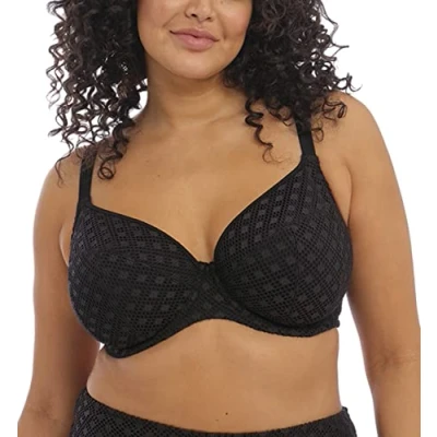 Image of Elomi Womens Bazaruto Plunge Bikini Top Black Polyamide Size 38J