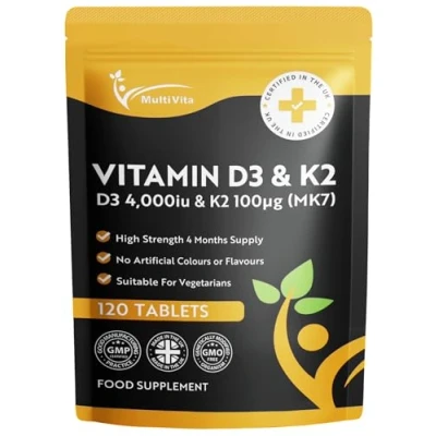 Image of Vitamin D3 4000iu &amp; K2 100mcg (MK7) 120 High Strength Vegetarian Tablets 4 Month Supply D Supplement 1 A Day Easy to Swallow (not Capsules) Non GMO Made in The UK