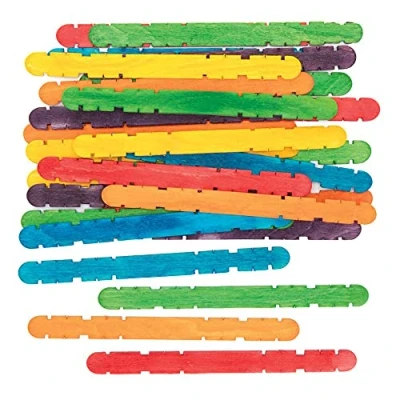 Image of Baker Ross FE333 Coloured Wooden Construction Sticks Pack of 200, Craft for Kids Arts and Crafts Projects, Ideal Wood Modelling