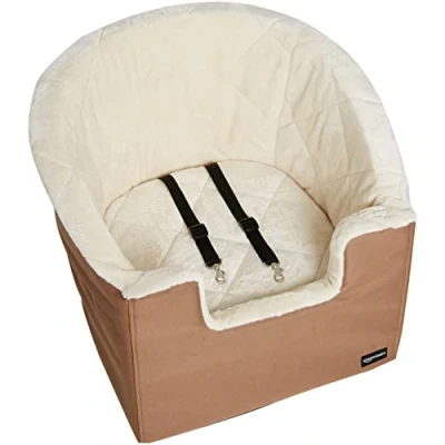 Image of Amazon Basics Dog Car Seat, Pet Bucket Booster Beige/Tan, 47 cm