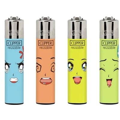 Image of Set of 4 Clipper Lighters Smiley Faces with Glasses