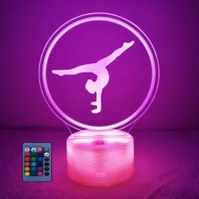 Image of HPBN8 Ltd 3D Artistic Gymnastics Night Light Lamp 7/16 Color Change LED USB Powered Remote Control Decorations Valentines Birthday Room Decoration