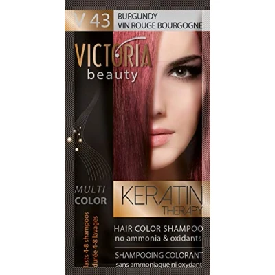 Image of Victoria Beauty Keratin Therapy Hair Colour Shampoo Temporary Dye, Lasts 4 8 washes, Ammonia and Oxidant Free, Pack of 6x40 ml (Burgundy Red)