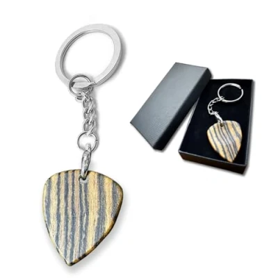 Image of Strungout Guitar Plectrum Wooden Pick Pendant Keychain in Gift Box (Golden Sandal Wood)