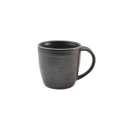 Image of Genware Porcelain Terra Mug, 320ml, Pack of 6, Black, Dishwasher Safe, Rolled Edge, Rustic Aesthetic