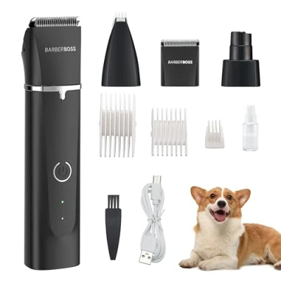 Image of BarberBoss Dog Grooming Kit, Trimmer for Grooming, Clippers Professional Thick Hair, Cordless, Cat Matted Fur, Pet Kit QR 9092