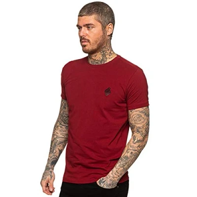 Image of EZTS581 Enzo Mens Slim Fit T Shirt Muscle Stretch Tee Gym Crew Neck Short Sleeve Top Burgundy M