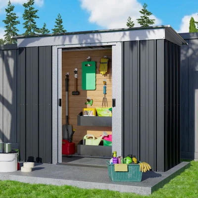 Image of 6&#039; x 4&#039; Yardmaster Castleton Anthracite Pent Metal Shed (1.98m 1.19m)