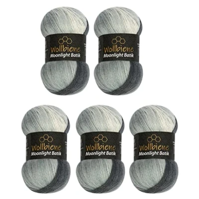 Image of Wollbiene Moonlight Batik 5 x 100 g Knitting Wool 500 for and Crocheting 20% Turkish Gradient (5000 Black Grey White)