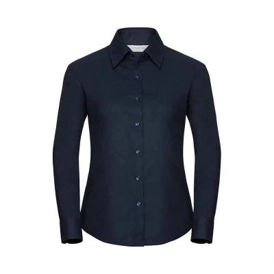 Image of Russell Athletic Womens/Ladies Oxford Easy Care Long Sleeved Shirt (Bright Navy) Navy/Blue Size Large