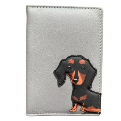 Image of Mala Leather Sausage Dog Card/ID Holder Frank The Dachshund (Grey)