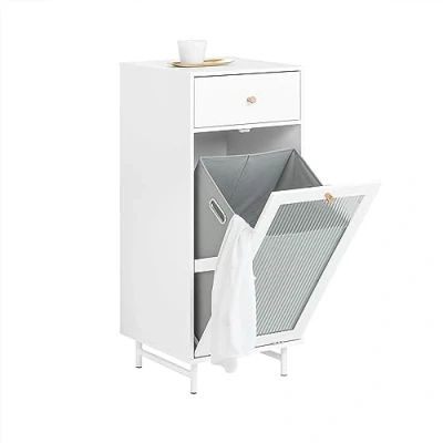 Image of SoBuy BZR116 W, Laundry Cabinet Chest Bathroom Storage with Glass Door and Basket, W40 x D40 H96cm