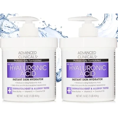 Image of Advanced Clinicals Anti aging Hyaluronic Acid Cream for face, body, hands. Instant hydration skin, spa size. (Two 16oz)