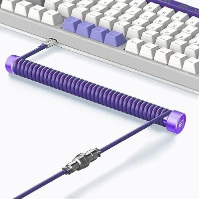Image of MAMBASNAKE C01 Custom Coiled Keyboard Cable and Metal Aviator Winder Set Fixed Rod + TPU USB C with Detachable Aviation Connector for Gaming Purple