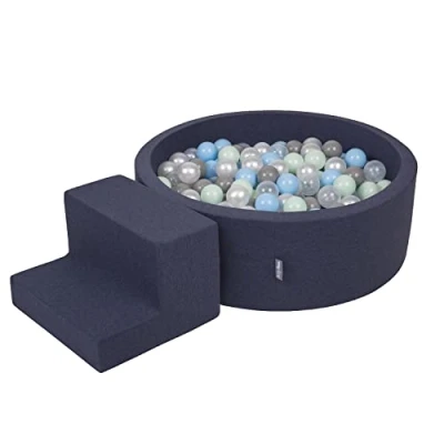 Image of KiddyMoon Foam Playground For Kids With Round Ballpit (200 Balls ∅ 7Cm/2.75In) Soft Obstacles Course And Ball Pool Made In EU, Darkblue:Pearl/Grey/Transparent/Babyblue/Mint