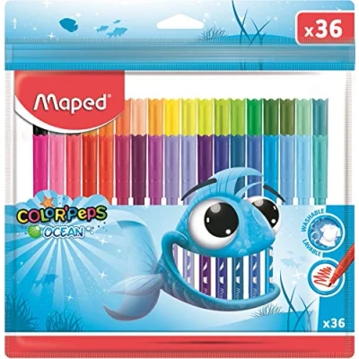 Image of Maped Pack of 36 Washable Felt Tip Pens with Zip