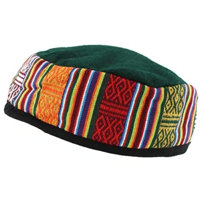 Image of Siesta Wool Blend Smoking Hat Nepalese Thinking Lounging Cap Green Medium