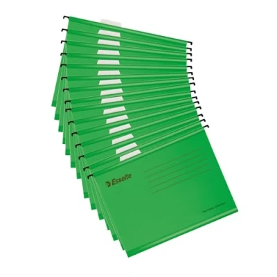 Image of Esselte A4 Reinforced Filing Cabinet Suspension File, Pack 15, Made from Strong 100% Recycled Card, with Tabs and Card Inserts, for Home, Office, School Organisation, Green