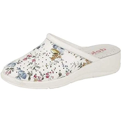 Image of DEKS Ladies Floral Clog Mules (7.5 UK, White)