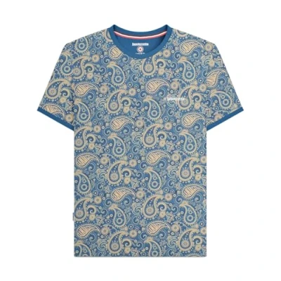 Image of Lambretta Mens Paisley Brand Short Sleeve T Shirt Dark Blue/Cream XL