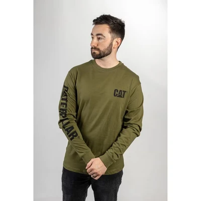 Image of Caterpillar Men&#039;s Trademark Banner L/S Tee T Shirt, Chive, Medium