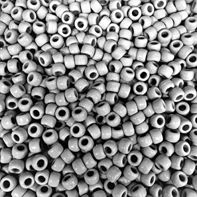 Image of Grey Opaque Pony Beads 100 Pieces Size 9mm x 6mm Barrel Shaped