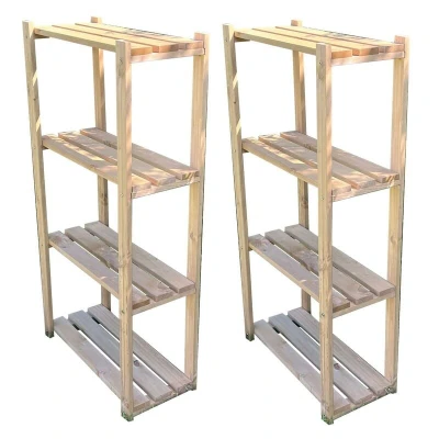 Image of Selections 4 Tier Wooden Garden Shelving Storage Rack (Pack of 2)