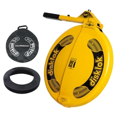 Image of Disklok Gold Security Edition Combo Pack Car Steering Wheel Cover Anti Angle Grinder Theft Lock Police Approved Inc. Bag &amp; (Yellow, Small 35cm 39cm)