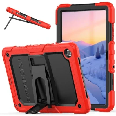 Image of TECHGEAR ArmourSHIELD Case For Samsung Galaxy Tab A9 Plus 11&quot; 2023 (SM X210 / SM X215) Full Body Tough Shockproof Rugged with Folding Stand &amp; Screen Protector, Kids Schools Work Case, Red