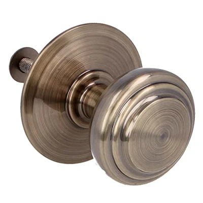 Image of Amig Model 15 Solid Brass Carved Knob with Leather Finish for Exterior Entrance Doors Diameter Ø70 mm Height 77 Includes Fixing Screw and Nut