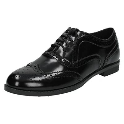 Image of Spot On Ladies Casual Brogue Style Shoes Black Patent Size 3 UK / 36 EU