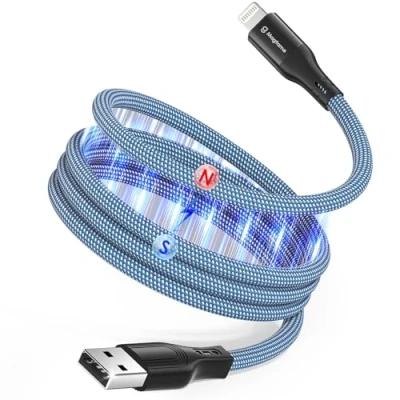 Image of Magtame Magnetic Coiled iPhone Cord, 1M MFi Certified Lightning Cable Fast Charging, Wrapped Data Transfer Cord Braided Compatible with 14 13 12 11 Pro Max XR XS X 8 Plus SE Blue