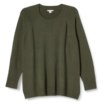 Image of Amazon Essentials Women&#039;s Classic Fit Soft Touch Long Sleeve Crewneck Jumper, Dark Olive, XS