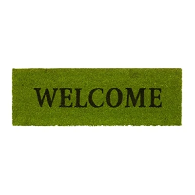 Image of Relaxdays Narrow Coir Doormat Print Anti Slip Rubber PVC Underside Long Welcome Mat Ideal for The Balcony, Patio, Hallway, Veranda 1.5 x 75 50 cm, Green
