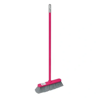 Image of HOMESHOPA Sweeping Broom Brush, Floor Scrubbing Brush with Long Handle, Soft Bristle Cleaning for Kitchen/Bathroom, Deck, Patio, Laminate, Vinyl or Wooden (Pink)