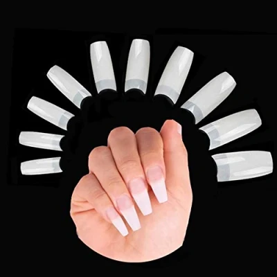Image of 500 Pieces False Nails Tips for Acrylic Nails, Half Cover Fake Nail Extension Tips, Square (10 Sizes, Natural)