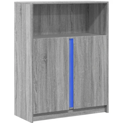 Image of vidaXL Sideboard with LED Side Cabinet Modern Grey Sonoma Engineered Wood Highboard Ample Storage and Practical Doors, 77x34x100 cm