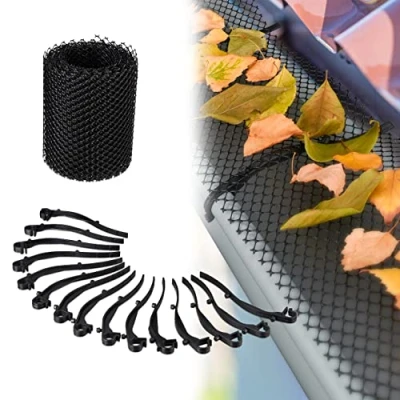 Image of Relaxdays Roof Guttering Leaf Guard, 6 m Long, Plastic Eaves Protector, Barrier for Gutter Troughs, 15 cm Wide, Black