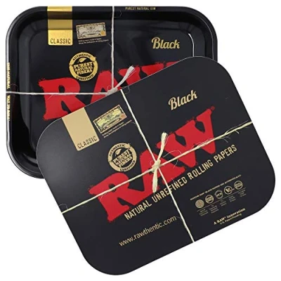 Image of RAW Bundle Black Rolling Tray with Magnetic Cover Size Large Perfect Storage for Home or On The Go