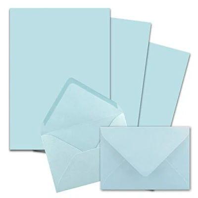 Image of 25 x Letter Paper Sets A4 with C6 Envelopes, Wet Seal, Light Blue, Matte Writing FarbenFroh by Gustav Neuser